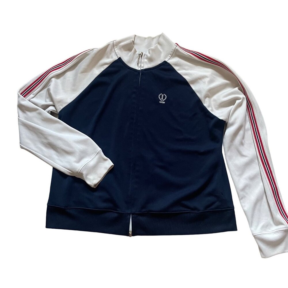 Izod Movement Navy & White Women's Track Jacket Y2K XL
